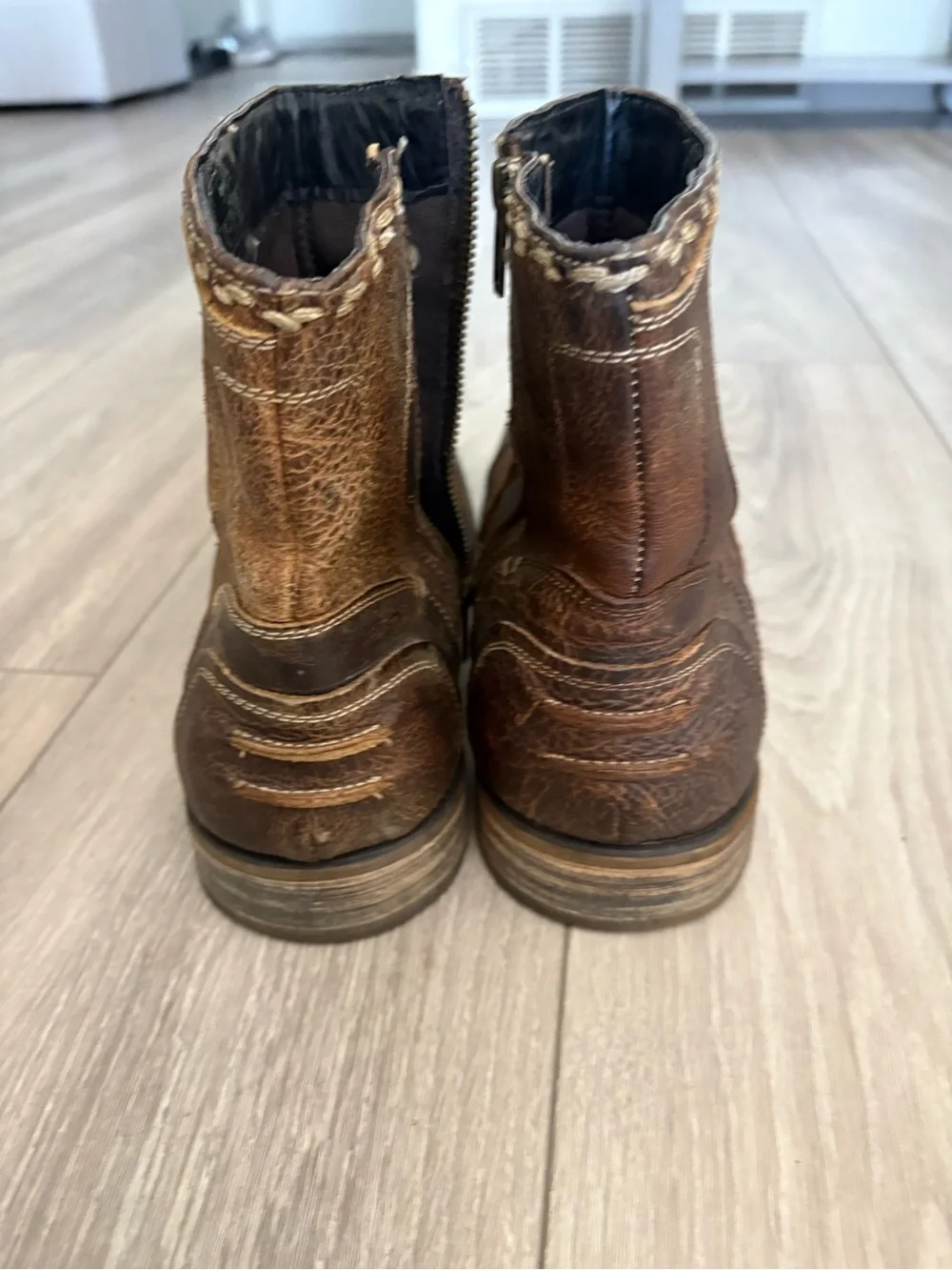 Bed Stu RevolutionMen's Size 12 Brown Leather Ankle Boots Rustic Stitched Trim